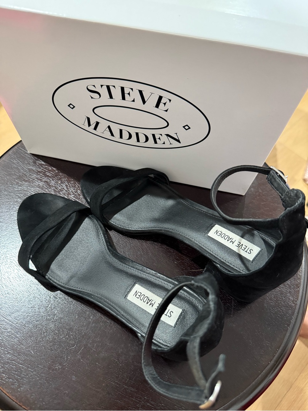 Steve Madden Black Strappy Ankle-Heel Sandals